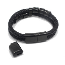 Yudan Jewelry Stainless Steel Leather Bracelet Adjustable